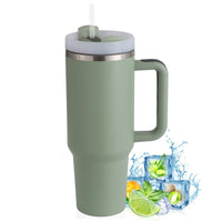 1 x RAW Customer Returns PRAOAHEI 40oz Thermal Mug with Straw and Handle, 1180 ML Double-Walled Stainless Steel Hot Cold Drinks Vacuum Drinking Cup, Coffee Mug for Home Travel Matcha Green - RRP €27.6