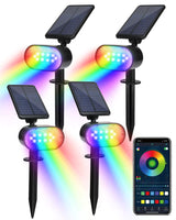 1 x RAW Customer Returns BLOOMWIN LED solar garden lights with Bluetooth APP, solar spotlights outdoor IP65 waterproof, solar spotlights for outdoor garden colorful, LED garden spotlights solar with ground spike, for garage, wall, 4-pack RGB - RRP €59.99