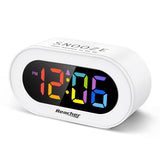 1 x RAW Customer Returns REACHER Small Colorful LED Digital Alarm Clock with Snooze, Easy to Use, Brightness Dimmer, Adjustable Alarm Volume, Compact Clock for Bedroom, Bedside Table, Mains Powered - RRP €19.99