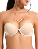 1 x RAW Customer Returns YANDW Push Up Strapless Bra Multiway Super Padded Add 2 Cup Support with Transparent Straps Underwire Lace Demi Bra Nude 34C - RRP €44.36