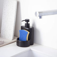 1 x RAW Customer Returns KOOK TIME dishwashing liquid dispenser made of matt ceramic, soap dispenser for the kitchen with storage space for a scrubber or sponge, 10 x 11.5 x 18 cm. Compact and elegant sink organizer matt black  - RRP €17.53