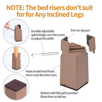 1 x RAW Customer Returns RCHYFEED Adjustable Bed Riser Furniture Riser 10cm with Screw Clamp, Bed Riser 4 Inch Heavy Duty Chair Risers, 4 Pack Furniture Risers for 0.8-1.6 Width Square Round Chair Leg, Brown - RRP €31.25