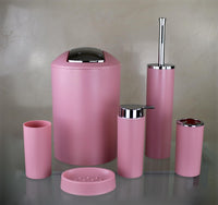 1 x RAW Customer Returns 6-piece bathroom set bathroom accessory set organizer soap dispenser, toothbrush cup, cosmetic bin, toilet brush and holder, soap dish, trash can, toothbrush holder, bathroom set pink design 2  - RRP €23.18