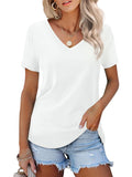 1 x RAW Customer Returns Beluring Women Sexy V-Neck Basic Tops Elegant Simple Short Sleeve T-Shirts White L - RRP €24.68