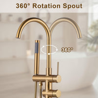 1 x RAW Customer Returns ARCORA freestanding bath faucet, bathtub faucet made of copper stainless steel 360 swivel bathroom faucet floor mounting with hand shower for tub, freestanding bathtub, gold - RRP €201.34