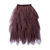 1 x RAW Customer Returns Women s Tulle Skirt Elastic High Waist 3D Embroidery Layered Skirt Floral Print. Mesh A-Line Midi Swing Skirt C Brown One Size - RRP €21.17