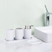 1 x RAW Customer Returns FEILANDUO Bathroom Accessories Set Complete, 8 Piece Bathroom Accessories Set with Trash can, Soap dispenser, Soap dish, Toothbrush holder, Toothbrush cup, Toilet brush and Qtip holder, Vanity table - RRP €29.5