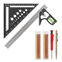 1 x RAW Customer Returns Carpenter s Square Kit, 180mm Metal Square 300mm Combination Square Carpenter s Pencil with 12 Refills Tungsten Carbide Scribe - Carpenters Squares for Measuring - RRP €22.9