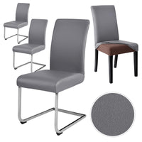 1 x RAW Customer Returns Alishomtll PU Chair Covers Set of 4 6 Leather Stretch Chair Cover Waterproof Elastic Dining Room Chair Covers Universal Washable Chair Protector for Kitchen Restaurant Hotel Wedding Gray, Pack of 4  - RRP €39.99