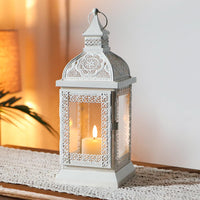 1 x RAW Customer Returns TRIROCKS Hanging Candle Lantern with Metal Ring 32cm High Moroccan Tealight Holder Glass Grave Lantern Vintage Window Decoration for Outdoor Balcony Garden Indoor House Living Room Christmas Small, Cream  - RRP €29.98