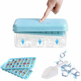 1 x RAW Customer Returns Ice Cube Tray with Lid Ice Cube Tray Freezer Ice Cube Maker with Container 60 Ice Cube Trays Easy Release Ice Cube Trays 2 Tiers, 1 Ice Bucket and Scoop Blue - RRP €15.35