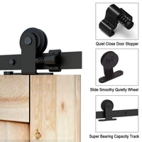 4 x RAW Customer Returns CCJH 1.8m 6ft sliding door fittings sliding doors sliding door system complete set running rail roller set black for 1 wooden door with floor guide black rails T-shape - RRP €231.68