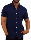 1 x RAW Customer Returns COOFANDY Shirts Men s Short Sleeve Casual Shirt Linen Shirt Business Shirt Made of Cotton Summer Plain Basic Shirt Men s Shirt Regular Fit Beach Shirt Dark Blue XL - RRP €30.99