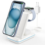 1 x RAW Customer Returns JoyGeek 3 in 1 Wireless Charger, Foldable Wireless Charger for i Phone 15 14 13 12 11 Pro Max X, Inductive Mobile Phone Charging Station for iWatch 9 Ultra SE 8 7 6 5 4, AirPods 2 3 Pro, with QC Adapter, White - RRP €39.99