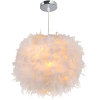 1 x RAW Customer Returns Modern pendant light, spherical hanging lamp with feathers in white, 30 cm feather lampshade chandelier suitable for dining room, living room, bedroom, restaurant - RRP €38.99