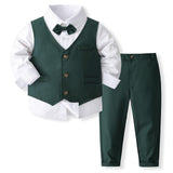 1 x RAW Customer Returns Volunboy Baby Suit Boys Suit Vest Shirt with Bow Tie for Festive Wedding Clothing Set 4pcs Deep Green, 2-3 Years, Size 100  - RRP €41.98