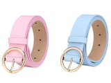 1 x RAW Customer Returns MESHIKAIER 41 1.3 inch Women Fashion Leather Belt Waist Belt Casual Waist Belt Waist Belt Waist Belt Waist Belt Waist Belt Waist Belt Belt with Blue and Pink Metal Buckle. One size - RRP €24.0