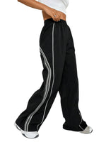 1 x RAW Customer Returns GORGLITTER women s wide leg trousers, elastic waistband, long trousers, loose leisure trousers with contrast piping, black L - RRP €34.27