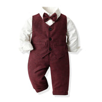 1 x RAW Customer Returns Volunboy Elegant Child Suit Shirts Bow Tie Waistcoat Trousers, Boy Clothing 4 Pieces Gentleman Wedding Ceremony 18-24 months, Claret, Size 90  - RRP €32.48