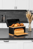 1 x RAW Customer Returns Kos Design bread box with two compartments for the worktop - wooden bread box made of bamboo - storage container for fresh bread with robust steel frame - 38x28x18CM - RRP €60.49