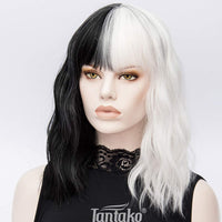 1 x RAW Customer Returns TANTAKO Women s Half Black Half White Cosplay Short Bob Wig for Halloween Carnival and Party Fancy Dress Short A  - RRP €22.18