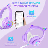 1 x RAW Customer Returns LOBKIN Bluetooth 5.1 Kids Headphones with Pocket - RGB LED Light Foldable Cat Ears Stereo Support Wireless and 3.5mm Cable - Children s Headphones for Girls and Toddlers - RRP €34.42