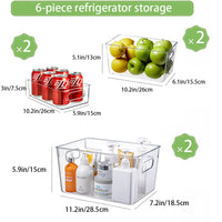 2 x Brand New Fridge organizer set of 6, transparent storage box organiser, fridge drawers, pantry storage containers with handle for kitchens, cool boxes, cupboards, shelves, sinks, BPA free - RRP €35.48