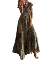 1 x RAW Customer Returns ABYOVRT Summer Dresses Women s Summer Dress Boho Long Dresses Bohemian Flowers Beach Dress V-Neck Casual Dresses Short Sleeve Maxi Dresses, Brown, M - RRP €26.99