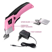 1 x RAW Customer Returns VLOXO Electric Scissors Cordless Cutter with 2 Cutting Blades for Crafts for Cutting Cardboard Leather Carpet Potted Plant Flowers Rechargeable Paper Cutter Scissors with Charger Device Pink - RRP €53.11