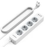 1 x RAW Customer Returns TESSAN 4-way multiple socket with 3 USB, 7 in 1 power strip extension cable 3M, multiple plug with switch, 3600W distribution socket power strip, multiple socket with USB, white - RRP €26.55