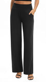 1 x RAW Customer Returns EXCHIC Women s Solid Color Loose Straight Cut Palazzo Pants High Waist Stretchy Lounge Pants with Pockets XL, Black  - RRP €27.98