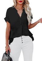 1 x RAW Customer Returns ANCAPELION Women s Summer Blouse Fashion Tunic Shirt Short Sleeve Shirt Casual Tops Loose Fit Top V-Neck Tunic for Women Solid Black M - RRP €26.21