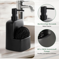 1 x RAW Customer Returns Autumnlife Soap Dispenser Black, Ceramic Dishwashing Liquid Dispenser for Kitchen, Large Liquid Hand Soap Dispenser with Sponge Holder, Refillable Matt Soap Dispenser for Bathroom, Kitchen, 600ml - RRP €19.15