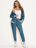 1 x RAW Customer Returns Enjyam Women s Nicki Jogging Suit Cozy 2-Piece Velour Tracksuit Sporty Warm House Suit Set for Autumn Winter, Blue, L - RRP €39.99