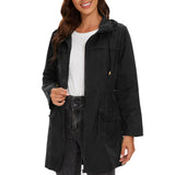 1 x RAW Customer Returns Durio Rain Jacket Women Waterproof Breathable with Hood Lightweight Foldable Transition Jacket Outdoor Jacket with Adjustable Drawstring Waist Black 2XL - RRP €37.99