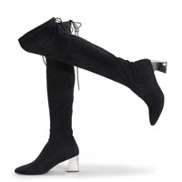 1 x Brand New Hawkwell Women s Autumn Winter Comfort Overknee Boots Black Overknee Boots with Pointed Toe and High Heel, Black Imitation Suede, EU 40 - RRP €49.99