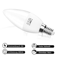 1 x RAW Customer Returns ZIKEY E14 LED 6W candle light bulb, 600 lm, 6000K cool white, replaces 50W lamp, C37 LED bulb, small Edison screw Not dimmable, pack of 10 - RRP €21.17