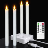 1 x RAW Customer Returns Ymenow LED candles with timer function, 4 pieces rechargeable 25 cm high real wax flickering flame white stick candles with charging station remote control for living room Halloween decoration Christmas decoration - RRP €46.86