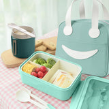 1 x RAW Customer Returns Haoh Lunchbox Kit, 1400 ml lunch box with compartments lunch bag cereal cup, leak-proof bento box with fork and spoon, snack box light green  - RRP €22.69