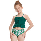 1 x Brand New Silkglory Girls Bikini Set, Girls Swimsuit Green Rope Tie Bikini Top Beachwear Two Packs of Swimsuit, Girls Tankini Swimsuit 128 5-6 years - RRP €21.6