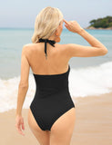 1 x RAW Customer Returns UMIPUBO Women s Flat Belly Reducer Swimsuit, Sexy One-Piece Women s Swimsuit with V-Neck Plus Size Swimwear Black, L  - RRP €22.12