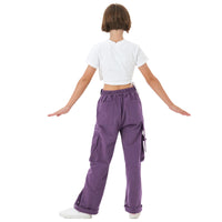 1 x RAW Customer Returns Rolanko Baggy Cargo Pants for Girls, Elastic Waist with Multiple Pockets Wide Leg Cargo Pants for Kids, Purple, 13-15 Years,170 - RRP €33.24