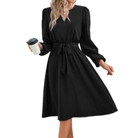 1 x RAW Customer Returns Yageshark Dresses for Women Midi Dress Long Sleeve V-Neck Solid Color Shirt Dress Elegant Casual Women Tunic Dress Black, L  - RRP €28.99