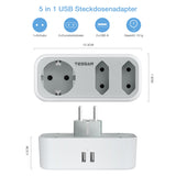 1 x RAW Customer Returns TESSAN double plug for socket, 5 in 1 multiple socket with 2 USB, multiple plug, socket adapter 3-way USB charger Compatible with phone, for school enrollment and the start of school - RRP €15.99