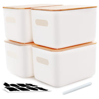 1 x RAW Customer Returns Kerhouze 4 PCS Storage Box with Bamboo Lid Storage Boxes Plastic Stackable Small Storage Box with Handles for Kitchen Bedroom 26 17.8 15.5cm, 6.5L - RRP €47.99