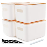 1 x RAW Customer Returns Kerhouze 4 PCS Storage Box with Bamboo Lid Storage Boxes Plastic Stackable Small Storage Box with Handles for Kitchen Bedroom 26 17.8 15.5cm, 6.5L - RRP €46.03