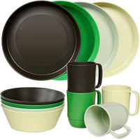 1 x RAW Customer Returns Greentainer plastic tableware sets Light and unbreakable complete set, plate set, bowls, cups, table service for 4 people, ideal for children adults, reusable - RRP €28.84