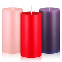 4 x Brand New Photect 3 Pack 10 x 5 cm Unscented Pillar Candles with Cotton Wick Set Drip-Free Long Burning Time Smokeless Wax Church Pillar Candles for Wedding Restaurants Home Spa, Red, Purple, Pink - RRP €81.6