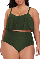 1 x RAW Customer Returns Viottiset Women s Plus Size 2 Piece Tankini Set Tummy Control Ruffle Ruched Swimsuits Crop Top Bikini Army Green 2XL - RRP €42.35