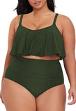 1 x RAW Customer Returns Viottiset Women s Plus Size 2 Piece Tankini Set Tummy Control Ruffle Ruched Swimsuits Crop Top Bikini Army Green 2XL - RRP €42.35